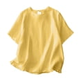 thumbnail image 4 of Qulqfy Crew Neck Women Blouses Short Sleeve Casual Solid Cotton Linen Spring Yellow Women's Summer Tops XL, 4 of 7