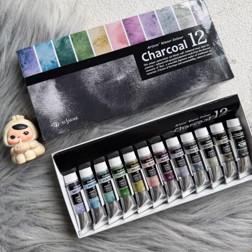 KUSAKABE Charcoal 12 color  10ml Watercolour Set, Professional Pigment Paint for Artists & Students