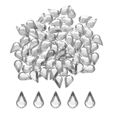 100PCS Flat Back Acrylic Teardrop Gems 6x10mm Artificial Rhinestones DIY Crafts Bead Jewelry Making White