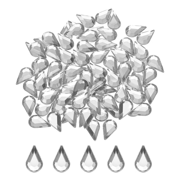 100PCS Flat Back Acrylic Teardrop Gems 6x10mm Artificial Rhinestones DIY Crafts Bead Jewelry Making White