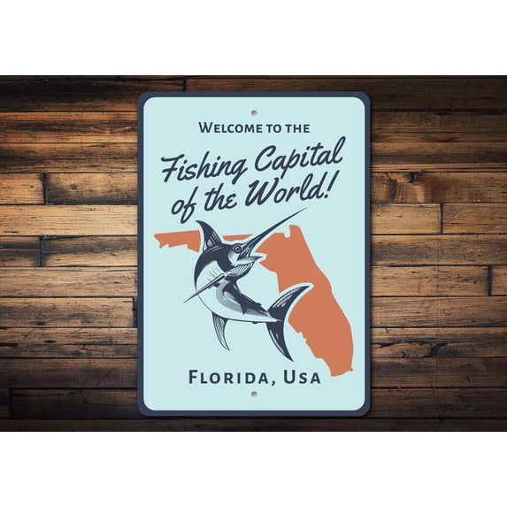 Fishing Capital of the World Novelty Sign, Metal Wall Decor - 10x14 inches