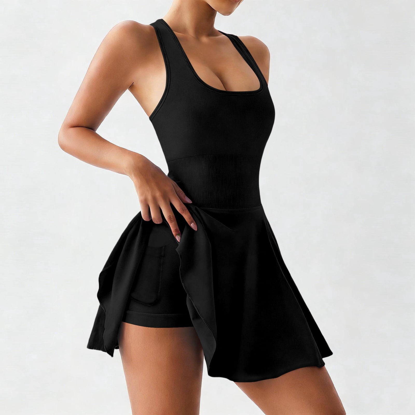 QHFBli Womens Mini Tennis Dresses Skort Summer Sleeveless One Piece Workout Romper Dress with Shorts Athletic 2026 Outfit