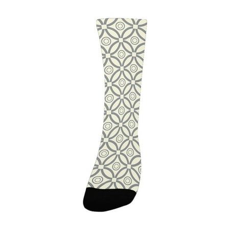 

Geometric Decor Retro Round Interlace Design with Several Circular Lines and Rings Image Cream Grey Women s Custom Socks (Made In USA)