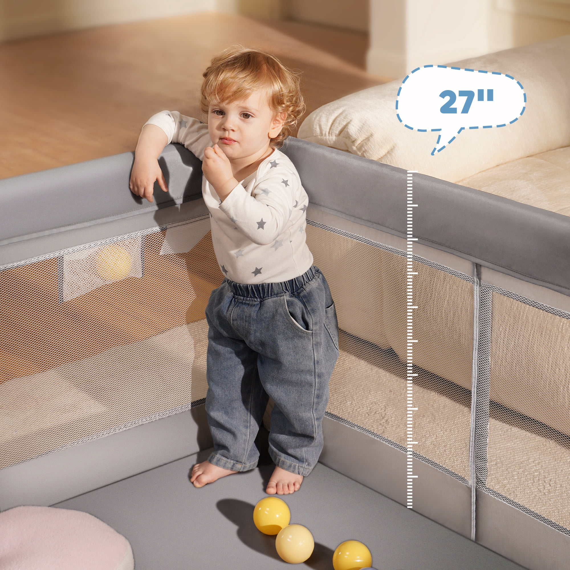 Babyeap Baby Playpen Large Play Yard Fence for Toddlers,71"x50" Gray