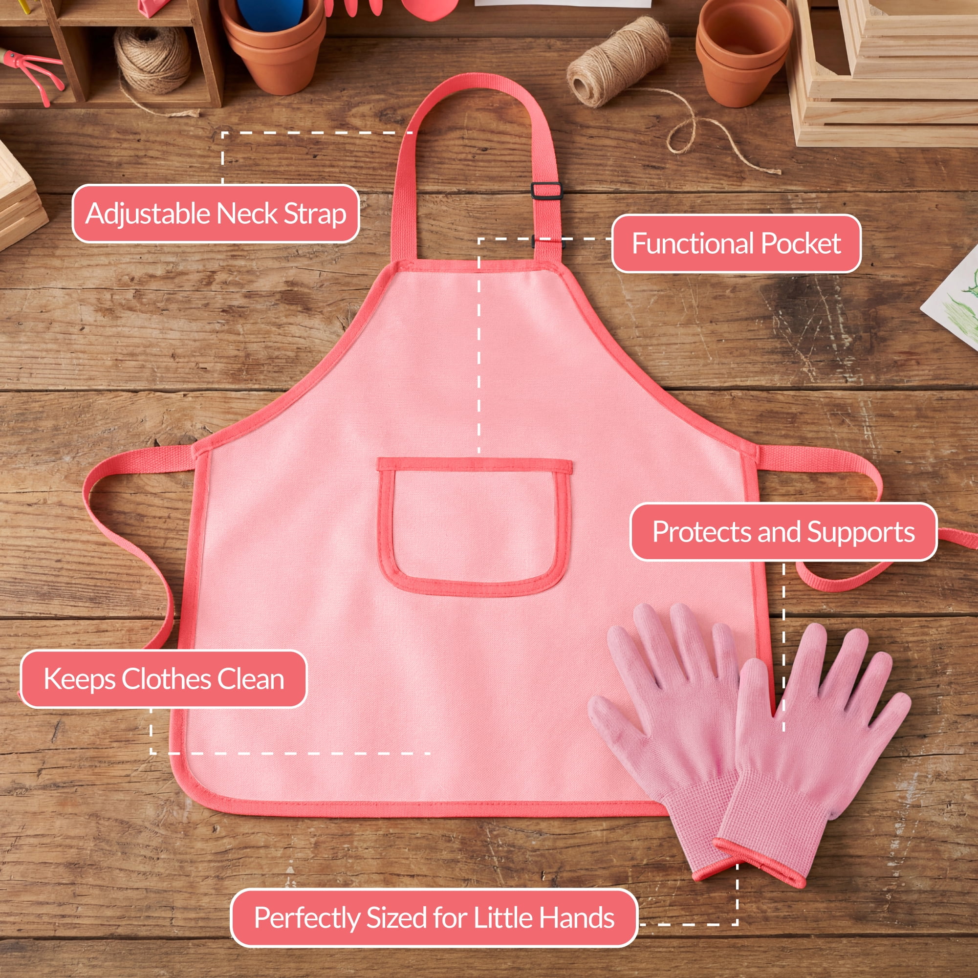 Best Choice Products Kids Wheelbarrow Gardening Tool Set 8 Piece with Metal Tools, Apron, Gloves Ages 3+ - Pink/Pink