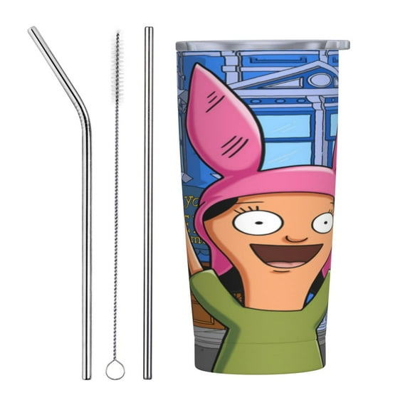 20oz Bob's Burgers Tumbler Double Wall Vacuum Insulated Coffee Mug Stainless Steel Water Bottle Travel Cup with Lid and Metal Straw Brush Gifts for Women Men Car