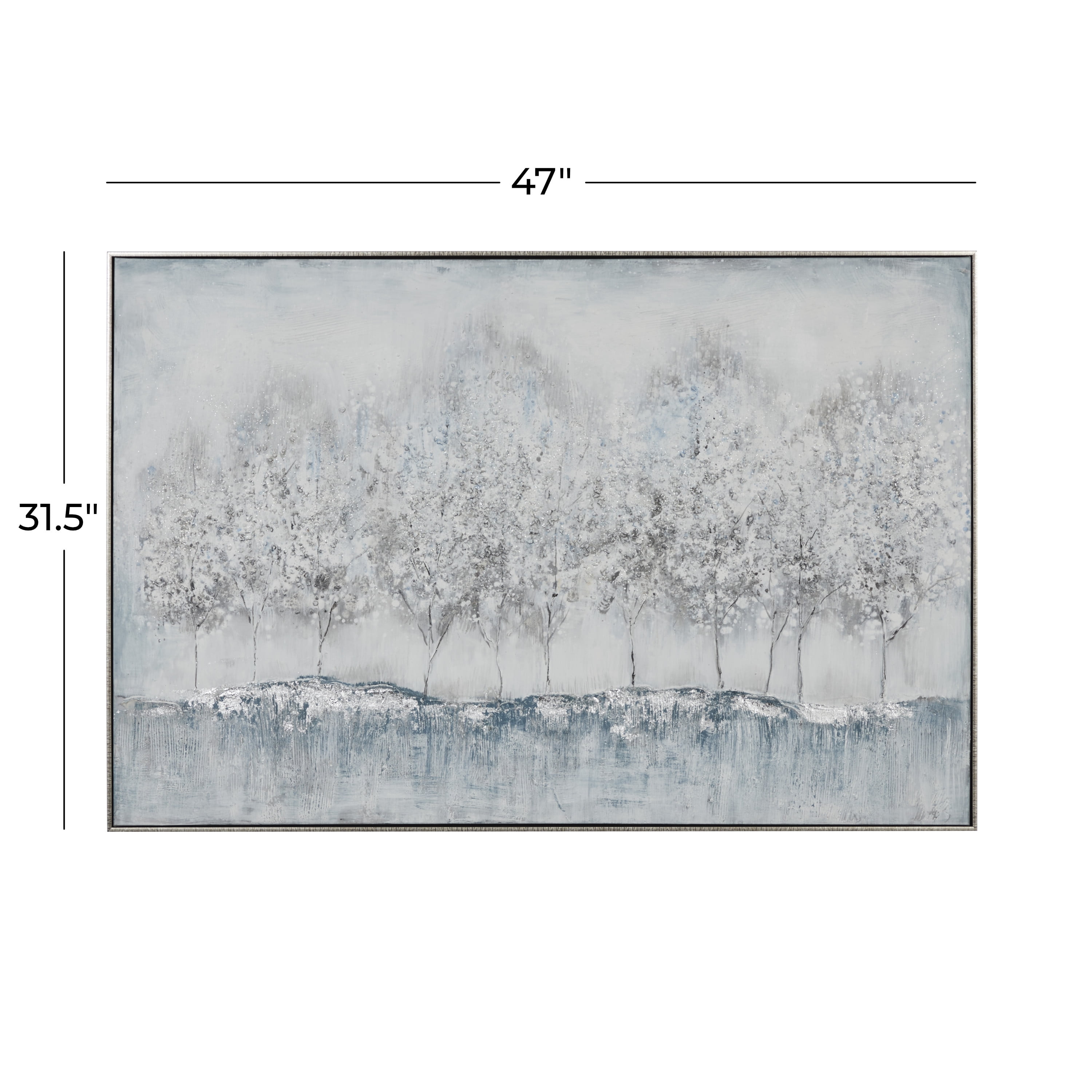 47 X 47 Canvas Landscape Trees Framed Wall Art With Silver Frame