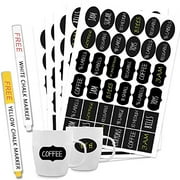 Chalkboard Labels 180 Premium Reusable Chalkboard Stickers, Pantry and Storage Stickers for Jars: Mason, Spice, Glass, Cups, Containers, Canisters. 2 Pack Erasable Chalk Marker (White/Yellow)