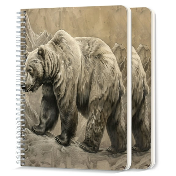 Spiral Notebook,College Ruled Journal,8.26" x 5.71" 50 Sheets/100 Pages,2 Pack - Detailed Drawing of Old Grizzly Bear in The Mountains