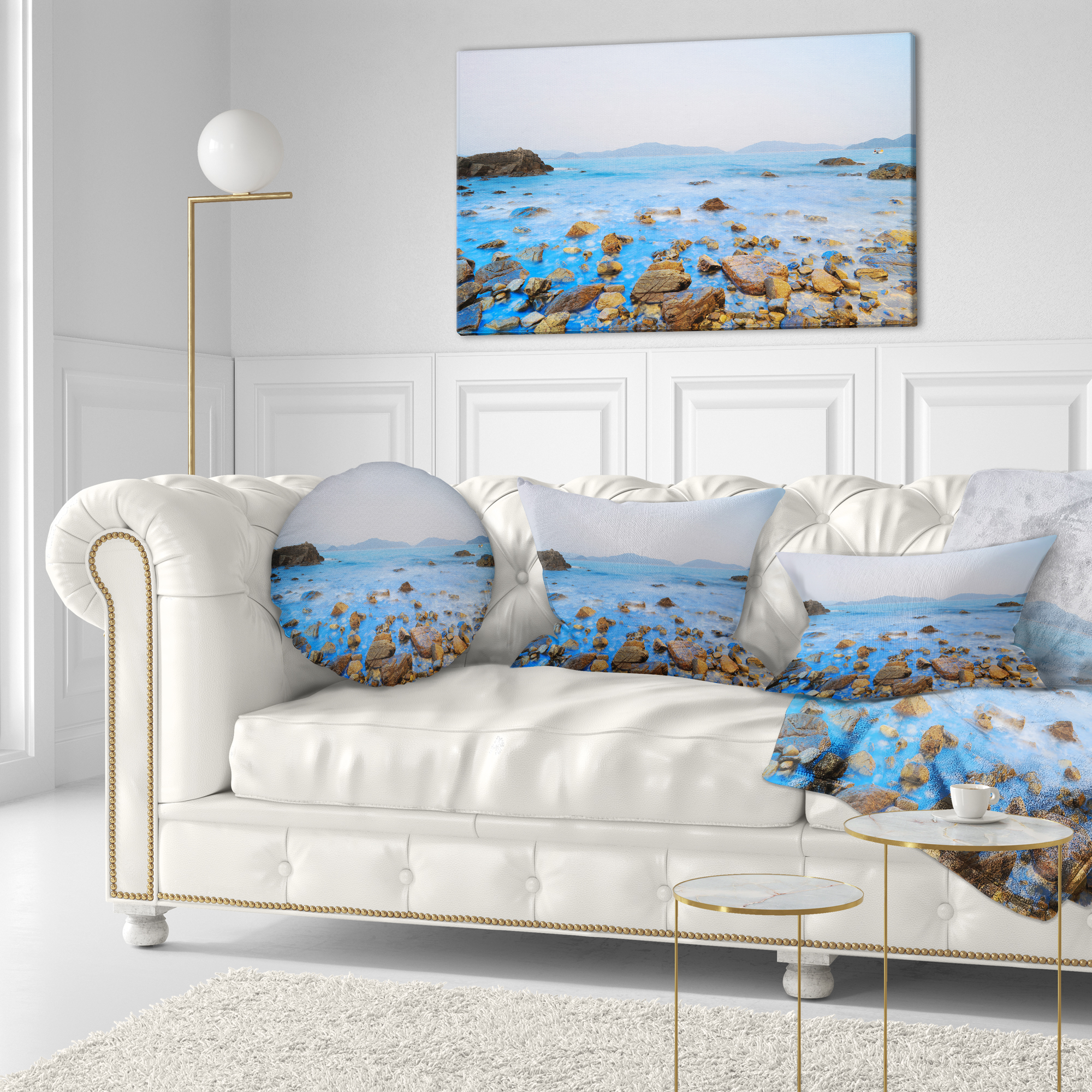Designart Stony Port Shelter Beach Hong Kong - Seashore Throw Pillow - 12x20