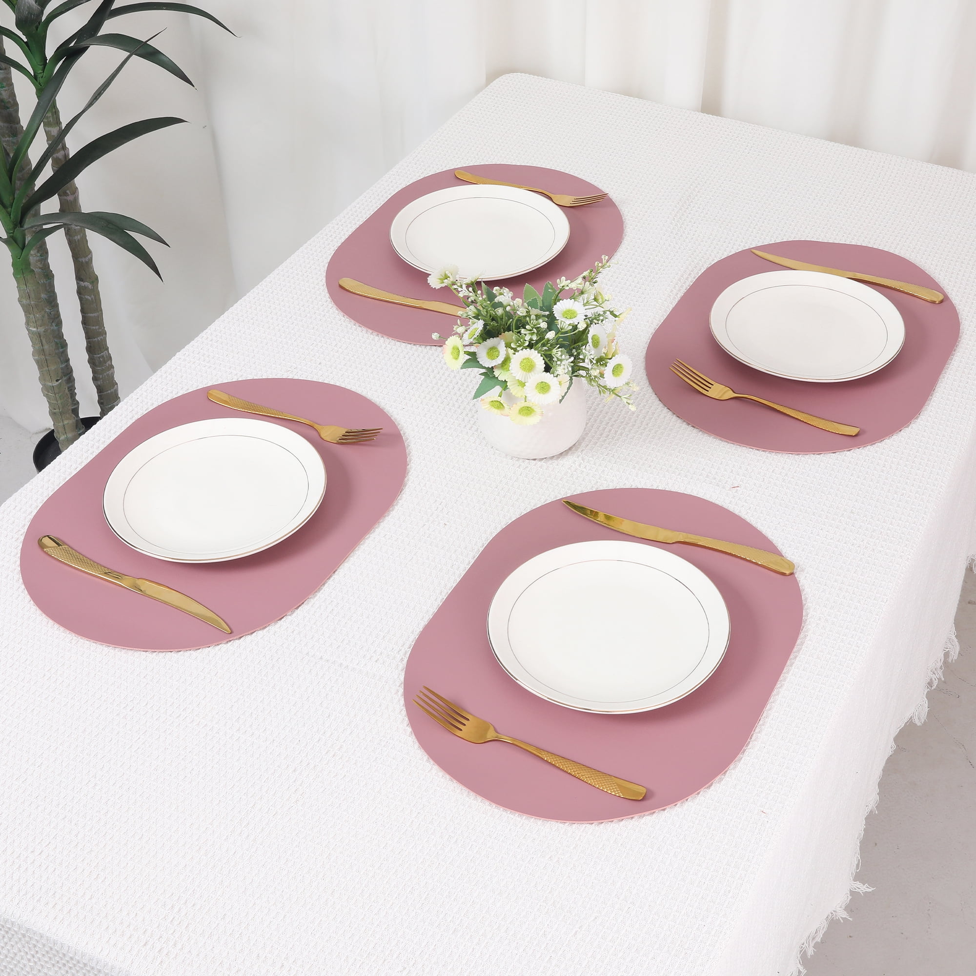 Unique Bargains Set of 6 Leather Table Placemats for Dining Table Decor Purple Pink