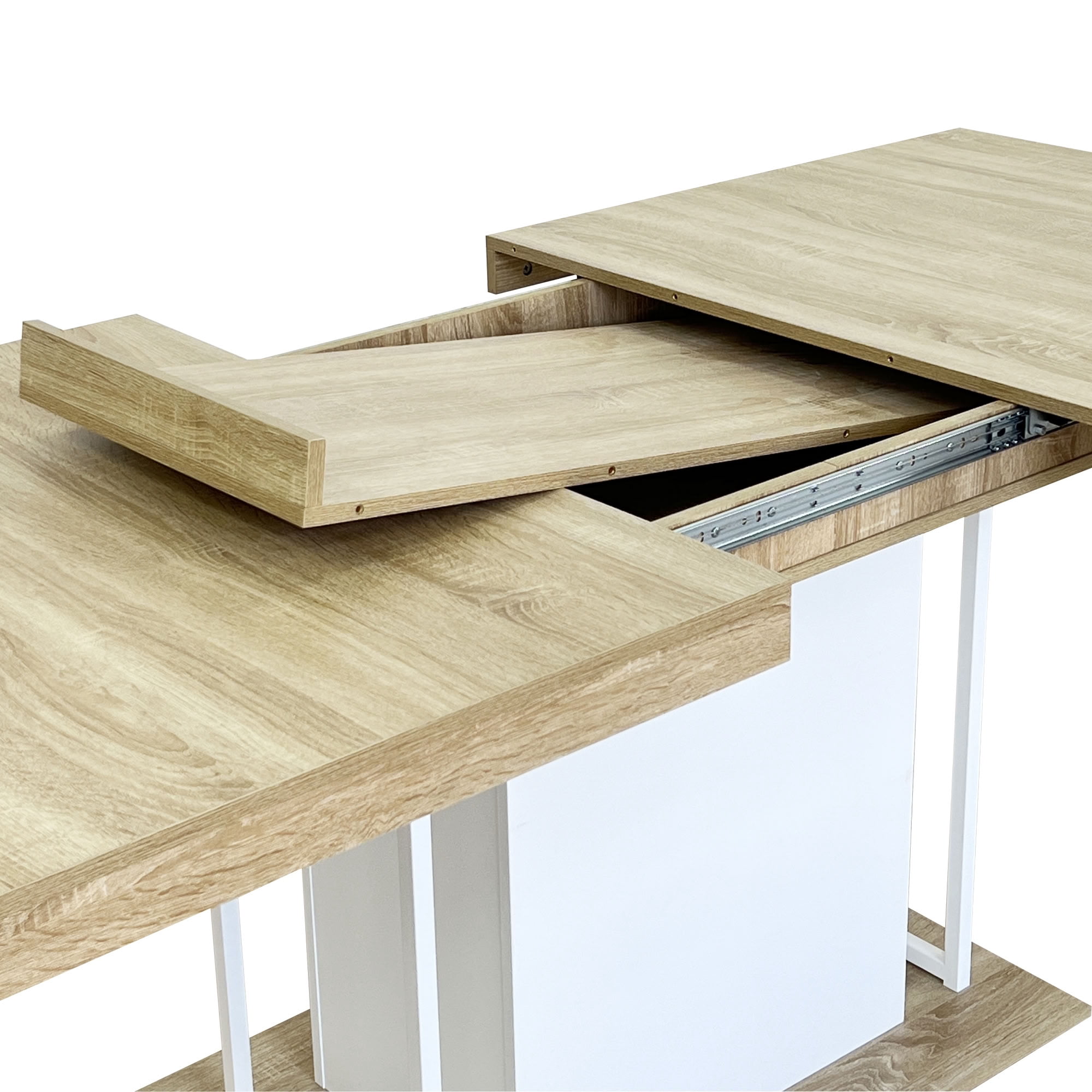 MAYEERTY Extendable Rectangular Dining Table for 6-10 People, Expandable Kitchen Dining Table with Built-In Extension Leaf, for Dining Room Kitchen Apartment Home Dinner Party