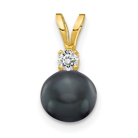 Auriga 14k Yellow Gold 6mm Black FW Cultured Pearl AA Diamond Pendant for Women(L- 14mm, W- 6mm)