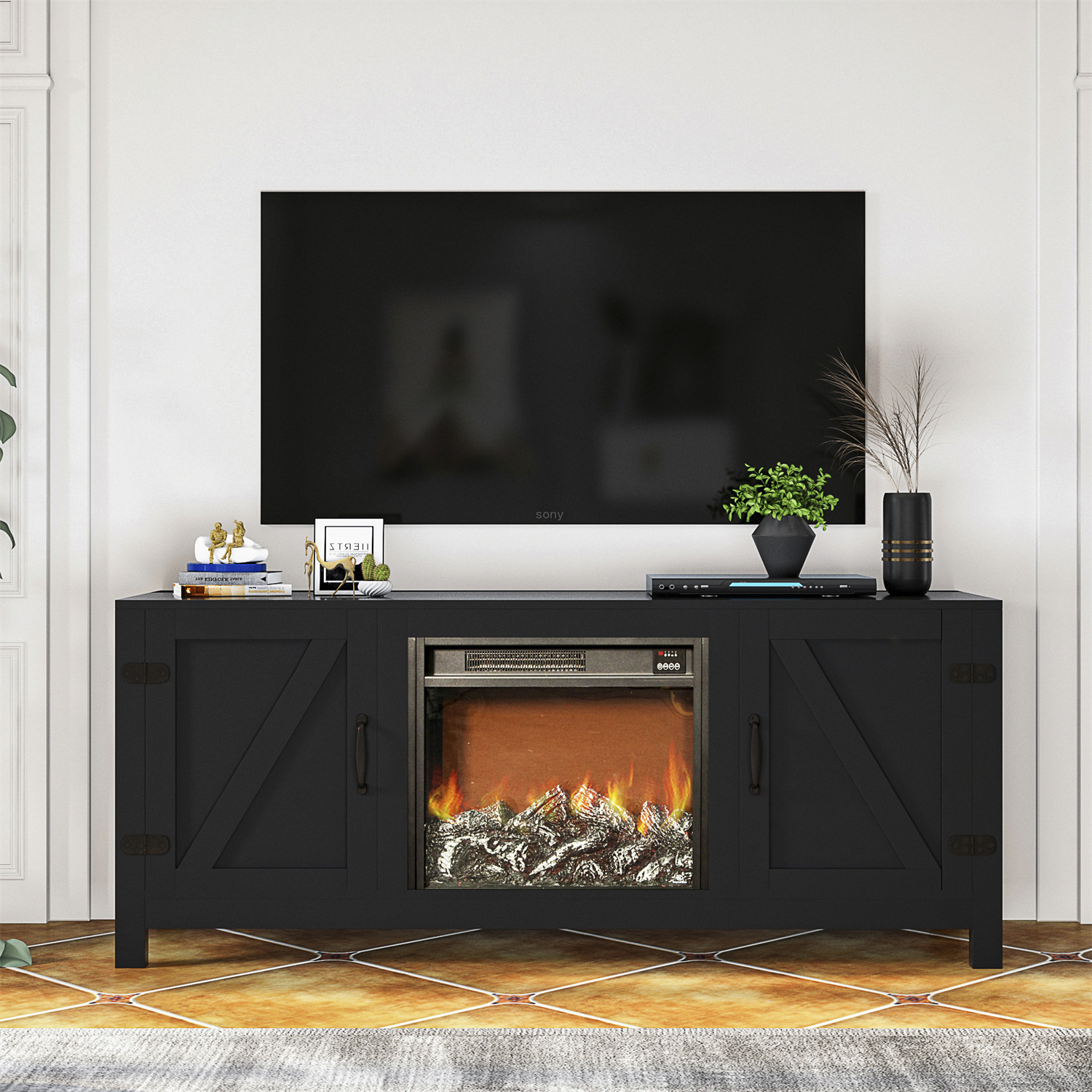 Modern 58 Inch Farmhouse Electric Fireplace TV Stand for TVs up to 65