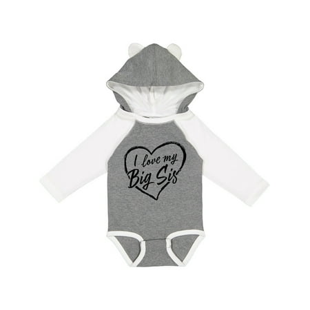 

Inktastic I Love My Big Sis in Black Chalk Heart Gift Baby Boy or Baby Girl Long Sleeve Bodysuit