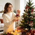 thumbnail image 4 of Qjidjing Christmas Tree Ornaments, Xmas Hanging Wind Chime Pendants with Red Bow, for Xmas Tree, Front Door, Car Interior Decor, 4 of 6