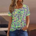 thumbnail image 2 of GERsome Womens Short Sleeve T-shirts Summer Pleated Square Neck Floral Tops Casual Loose Fit Tee, Sizes S-3XL, 2 of 5