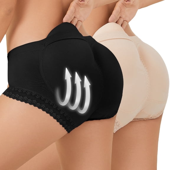 GAI YI Women's Butt Lifter Shapewear Panties - Tummy Control Body Shaper Underwear with Removable Pads, High Waist Booty Enhancer Panties 2 Pack Black Skin XL