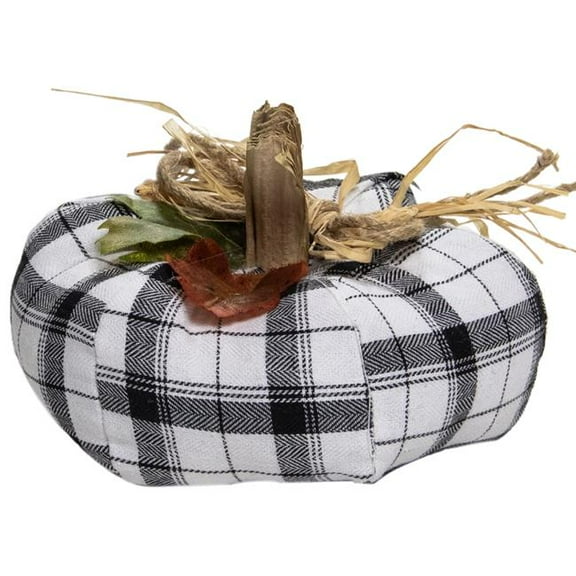 14 in. Fabric Fall Harvest Tabletop Pumpkin, Black & White