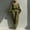 Army Green, variant on Women's Elegant Loose Solid Color Set – Off Shoulder V-Neck Puff Sleeve Blouse & High Waist Wide Leg Pants Dark Brown，S
