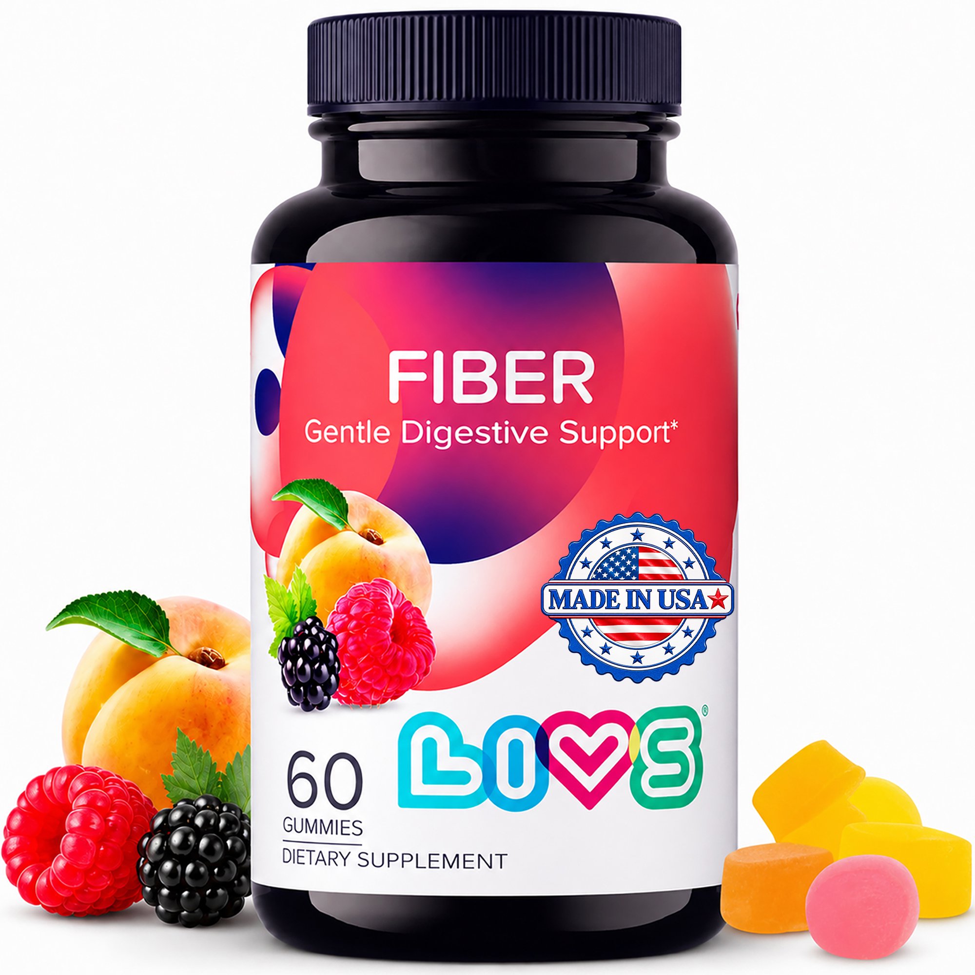 LIVS Fiber Gummies for Adults, 3g Prebiotic Inulin for Gut Health, Regularity & Weight Management Support, Vegan, 60 Count with 30 Servings