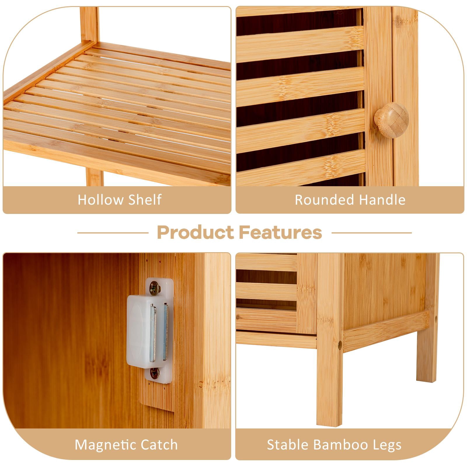 Giantex Tall Bamboo Cabinet, Slim Narrow Floor Freestanding Linen Tower Rack for Bathroom, Living Room or Kitchen