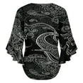 thumbnail image 6 of Black Paisley Pattern Women's V-Neck Blouse With 3/4 Ruffled Bell Sleeves Casual Top Ladies Blouses, 6 of 7