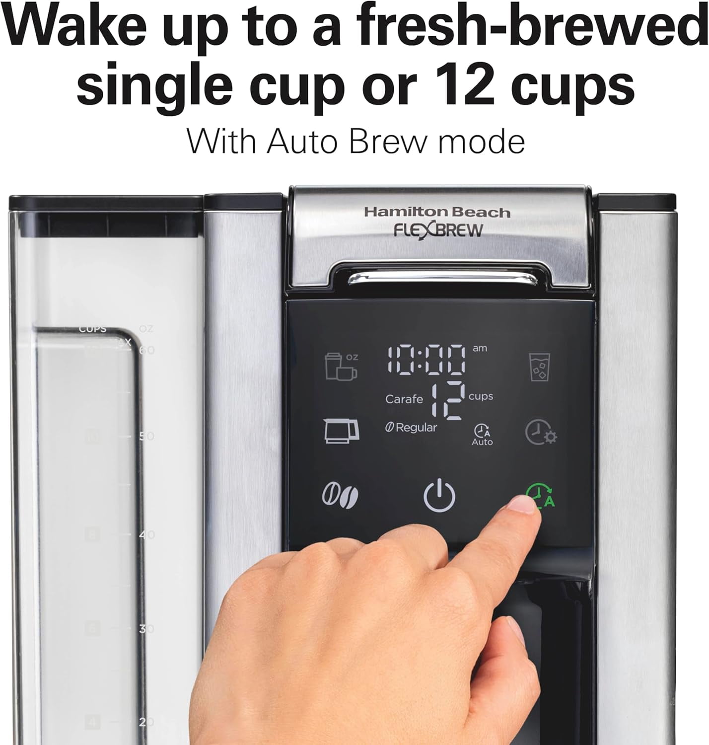 Open Box Hamilton Beach FlexBrew Advanced 5-in-1 Programmable 12 Cup Drip and Single Serve Hot & Iced Coffee Maker with Movable 60 oz. Water Reservoir, Use Pod Packs and Grounds, Fast Brewing, Black (49924)