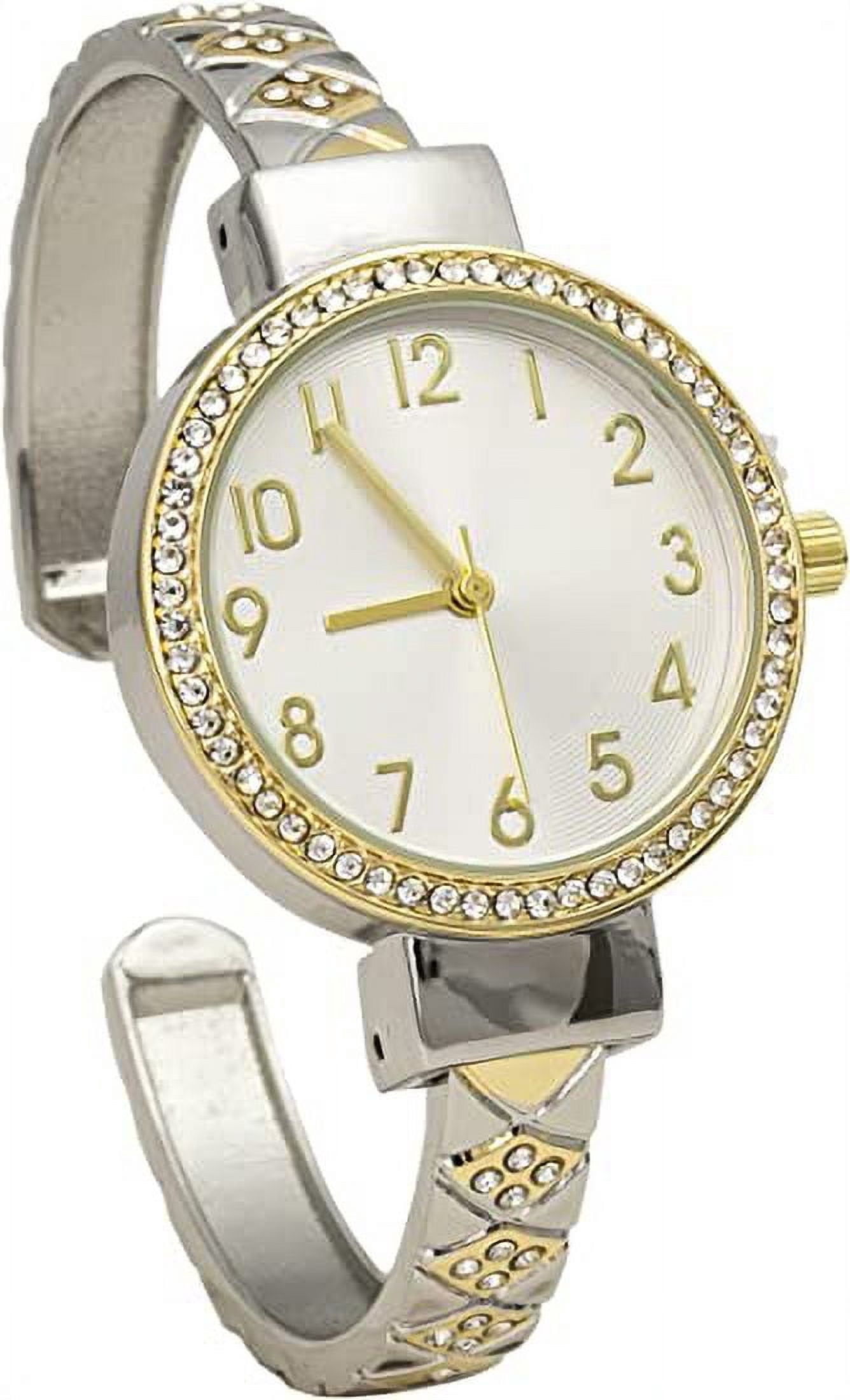 Blekon Collections Womens 32mm Case Plaided Designed Rhinestone Cuff Bangle Watch(Analog)