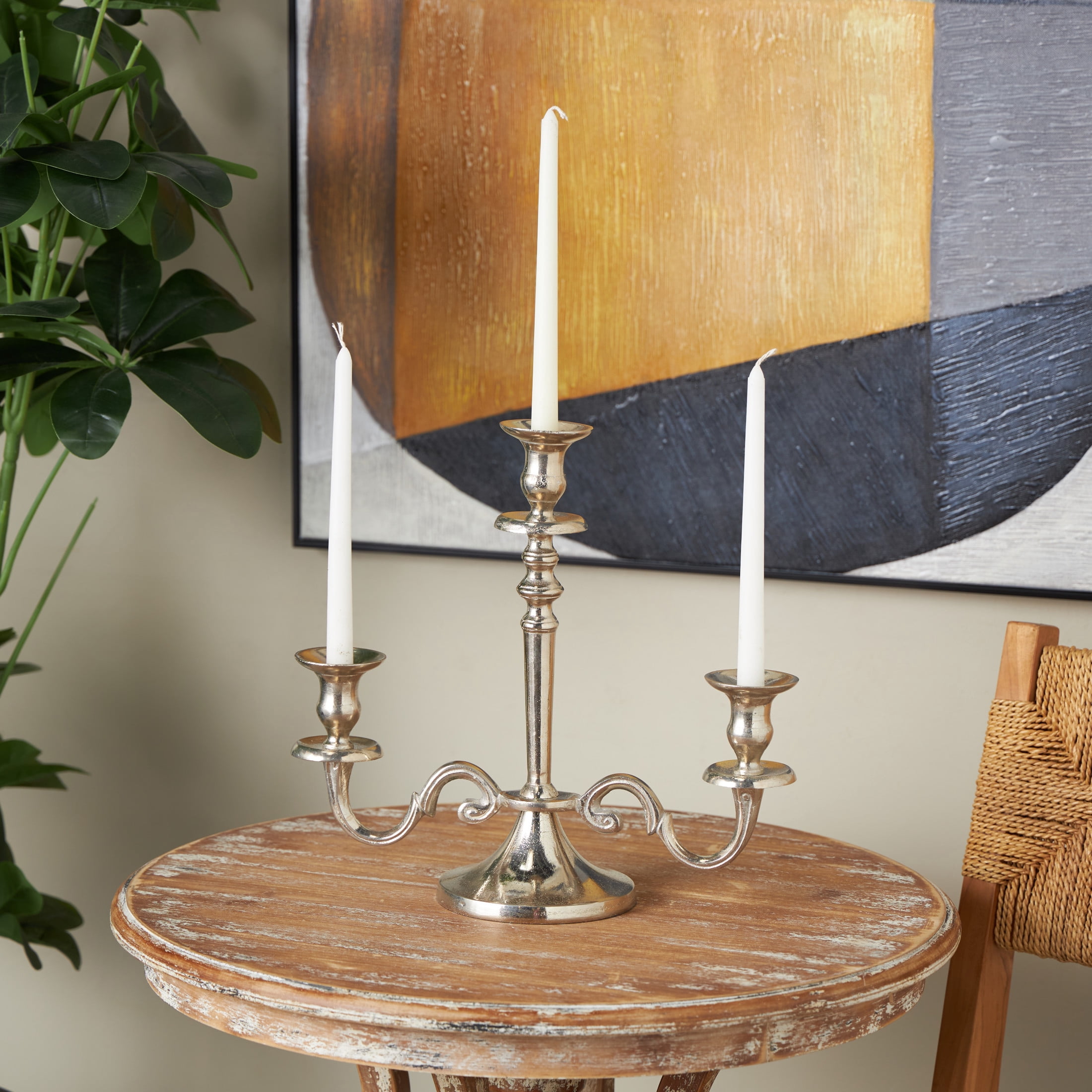 DecMode 3 Holder Silver Aluminum Metal Scroll Candelabra