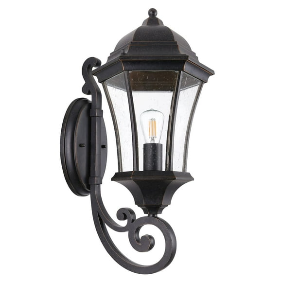 GOALPLUS 19.5in Large Outdoor Wall Light Fixture for Porch, Bronze Aluminum Exterior Door Lantern Light with Wall Mount Outside Wall Sconce with Clear Seeded Glass
