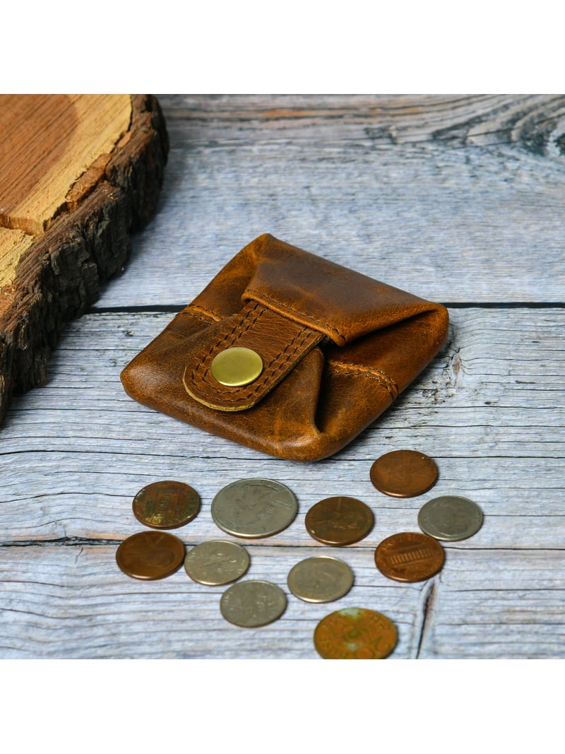 Leather Coin Pouch Change Holder Mini Pocket Wallet for Men Women