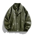 thumbnail image 5 of YueHuiYing Men's Lapel Leather Jacket Solid Color With Zipper Pockets Stylish Long Sleeve Biker Coat Casual Outwear Jackets, 5 of 6