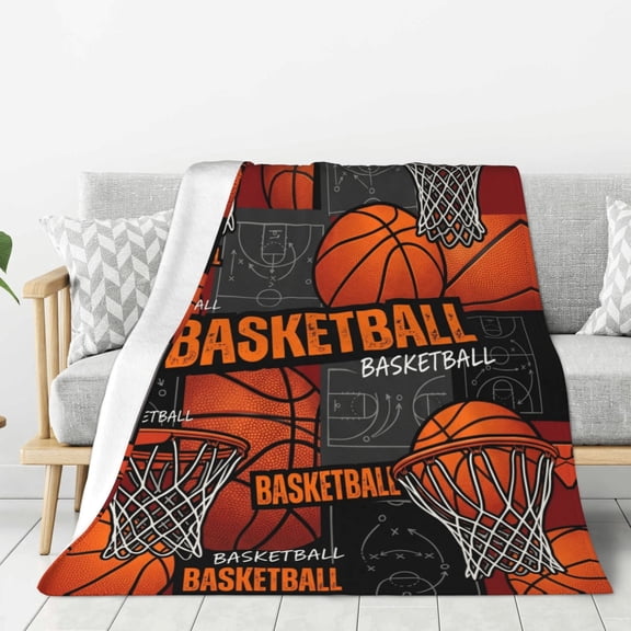 Basketball Throw Blanket Cozy Printed Flannel Warm Blanket, Sport Fans Gift for Couch Sofa Bed 50x40