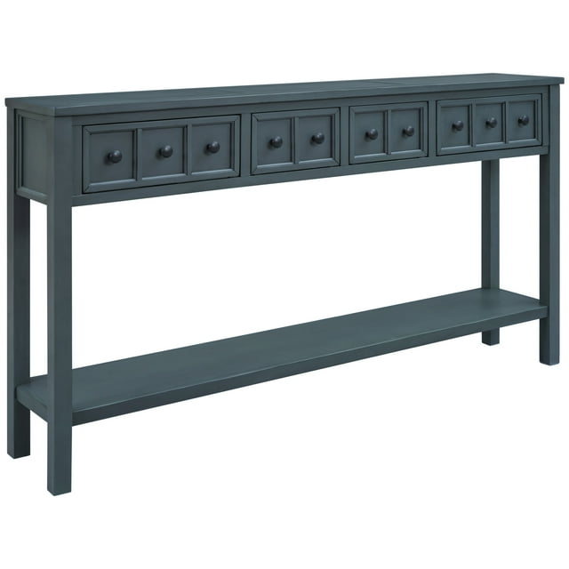 Table Console Rustique pour Entrée, Table de Sofa de 60 Pouces de Long avec Deux Tiroirs de Tailles Différentes et Tablette Inférieure pour Rangement (Marine)