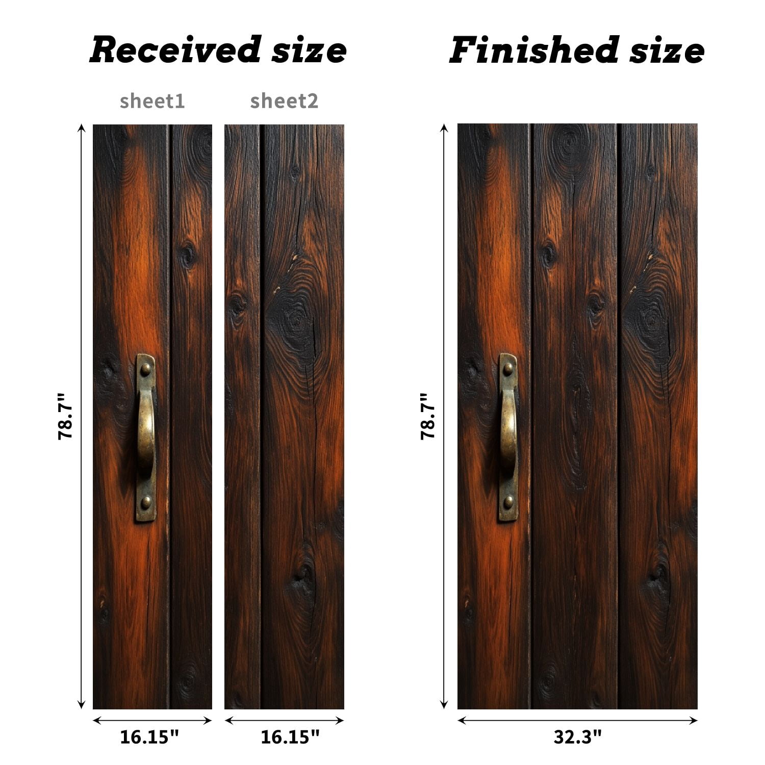 Self Adhesive Vinyl Refrigerator Wrap Set Rustic Dark Wooden Panels Vintage Brass Rustic Door Mural Removable Fridge Sticker Peel and Stick&nbsp;Full Door Cover Decal Kitchen Bar Decor