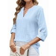 thumbnail image 4 of Female V Neck Casual Hollow Out Eyelet Embroidered Blouses Shirts Beach Cover Up Blouse Dressy Sky Blue XL, 4 of 9