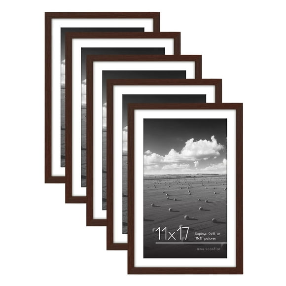 Americanflat 11x17 Picture Frame in Mahogany - Set of 5 Frames - Displays 9x15 With Mat and 11x17 Without Mat - with Plexiglass cover, Sawtooth Hanging Hardware For Horizontal or Vertical Display
