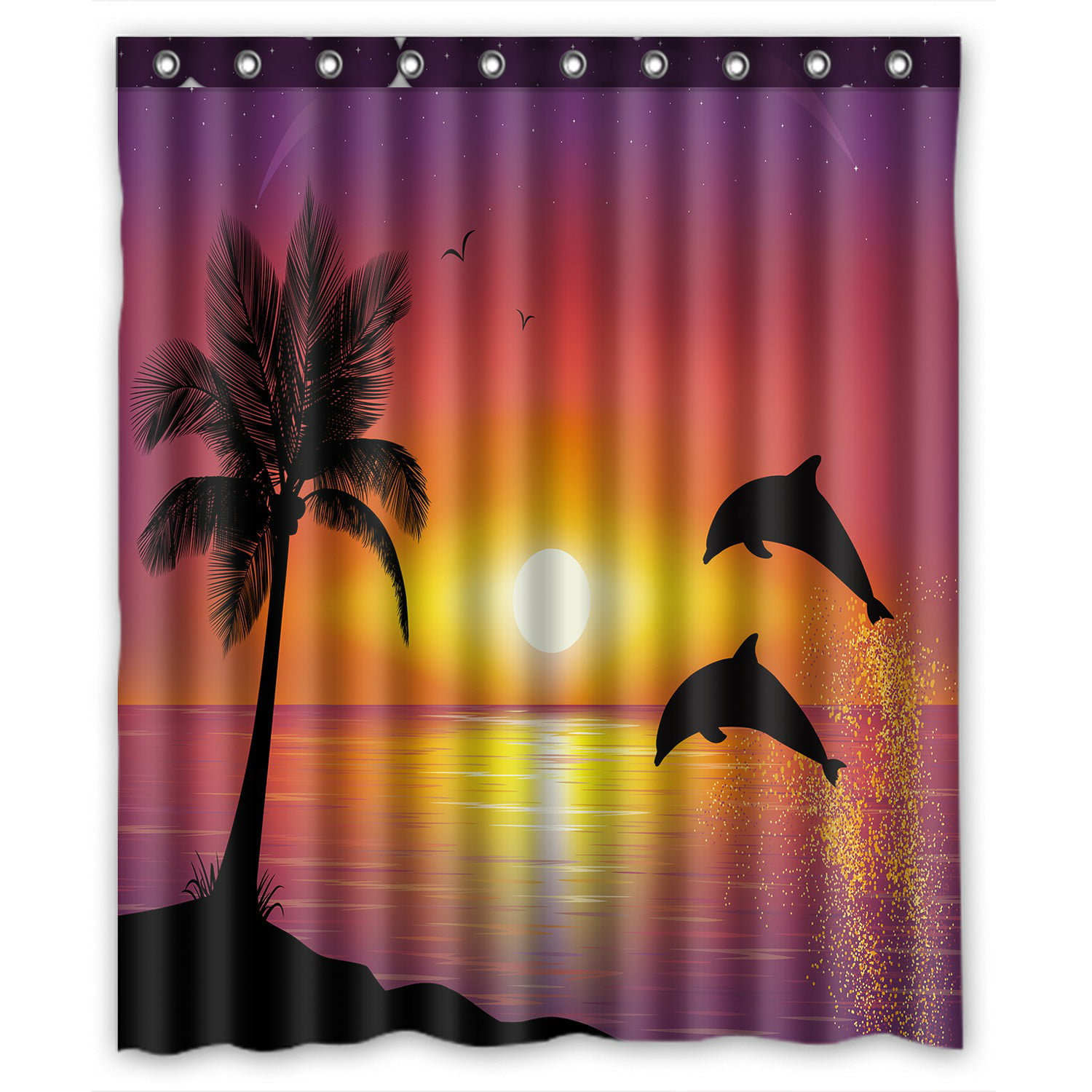 Details about   Sunset Ocean Beach Seaside Palm Trees Shower Curtain Bathroom Waterproof Fabric 