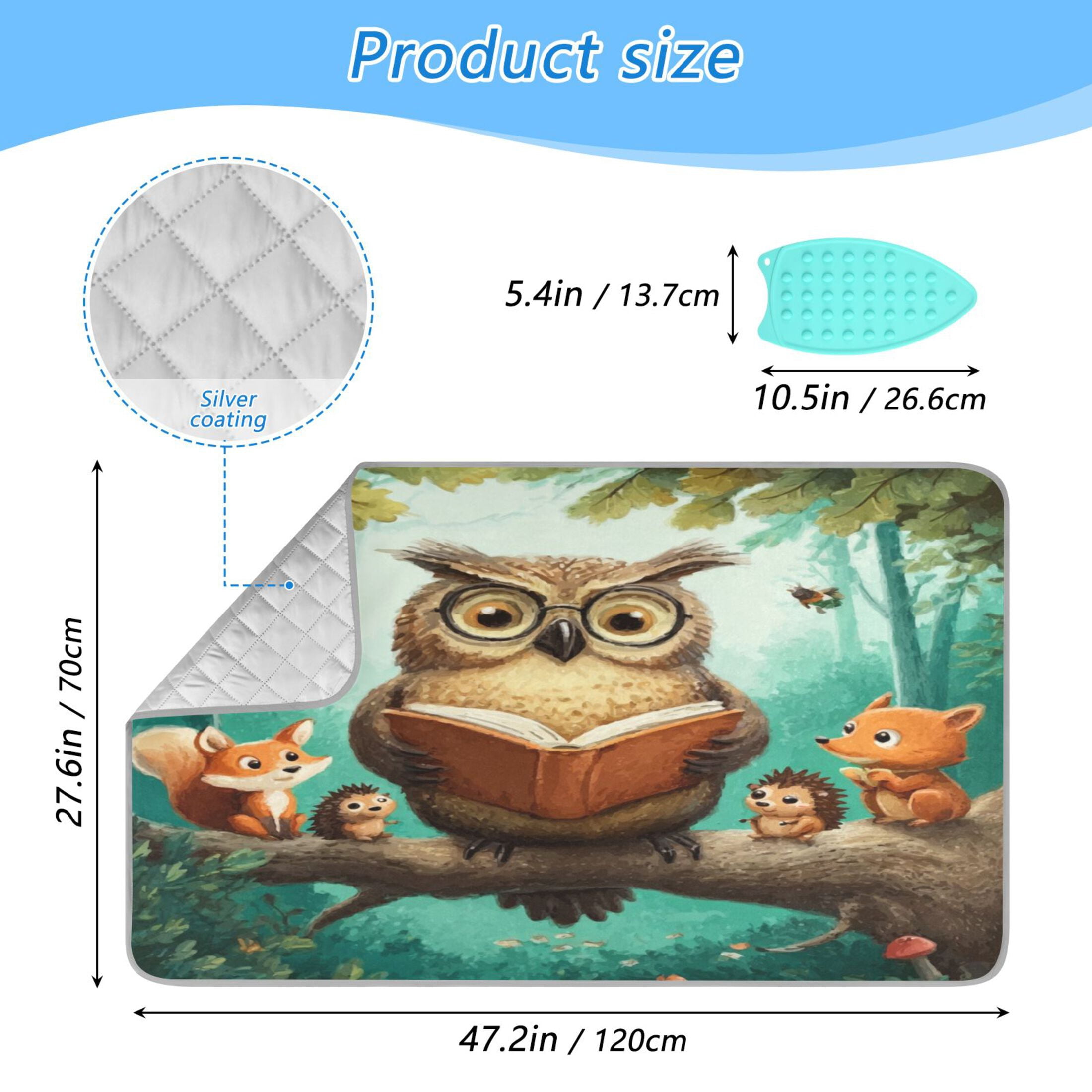 Ironing Mat Portable Ironing Blanket for Table Top Travel Ironing Pad for Washer Dryer 27.6" x 47.2" Owl Wearing Glasses