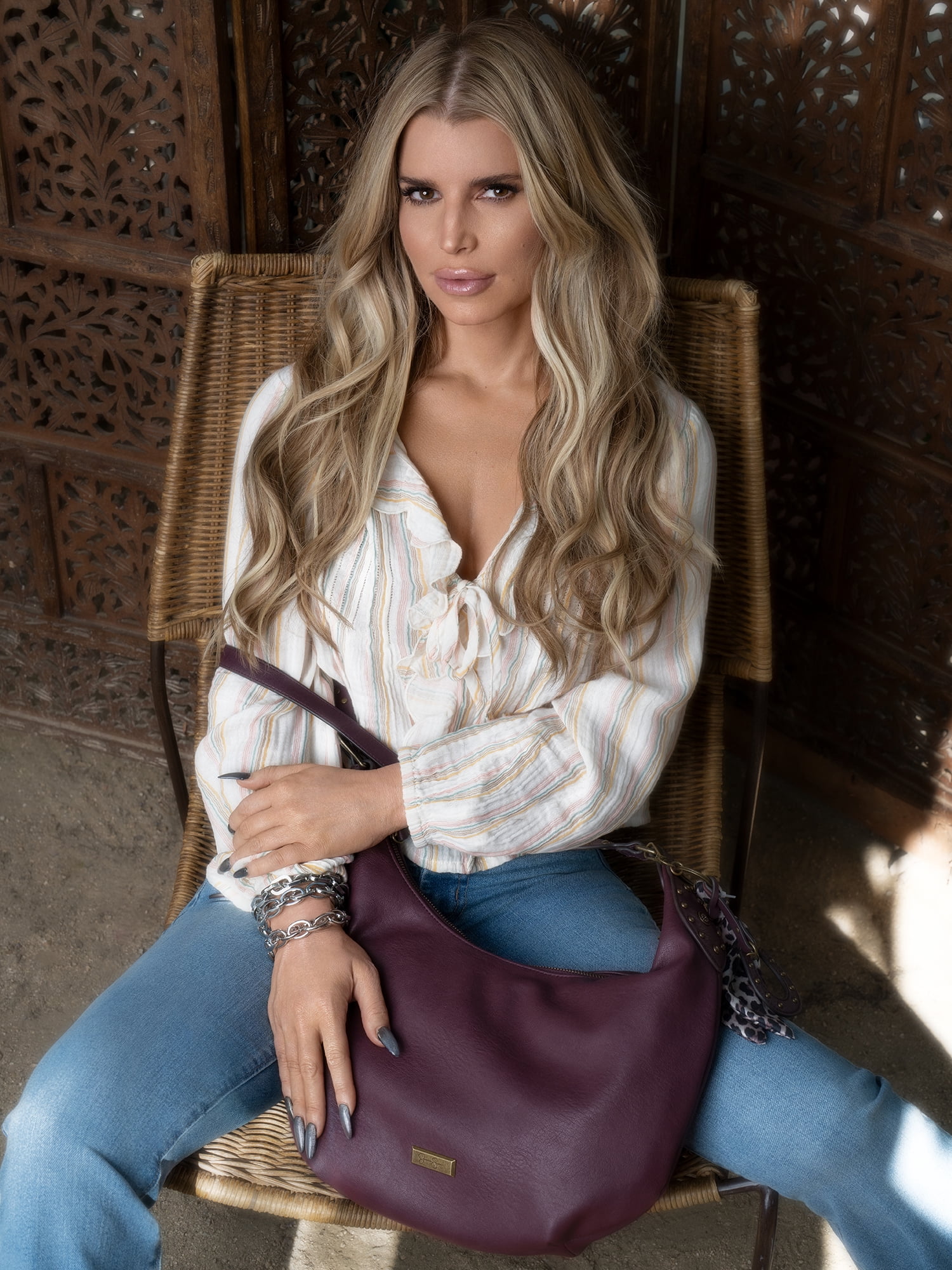 Jessica Simpson Women's Daphne Faux Leather Hobo Handbag, Pinot Noir