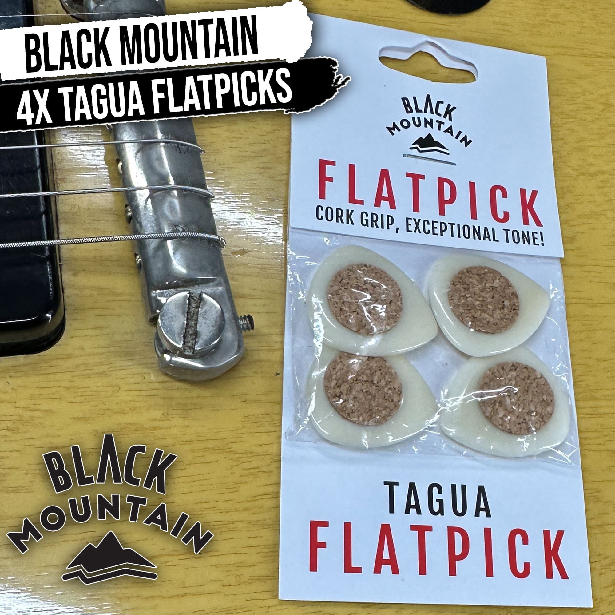 4X BLACK MOUNTAIN Handcrafted Tagua Guitar Pick WITH Griffin 5 Guitar Rack Stand