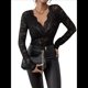 thumbnail image 3 of Blusa de Larga con Cuello Redondo y Encaje de con Bordado Floral para Mujer Negro S, 3 of 9