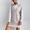 thumbnail image 2 of Robe Chandail Courte Sans Manches à Col en V pour Femme, Tricotée, Unie, avec Poches, Décontractée, Confortable, Tunique à Enfiler, 2 of 5