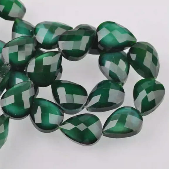 U8MO 10pcs 18X13mm Big Teardrop Faceted Glass Loose Spacer Beads Jewelry Findings DIY-Deep Green