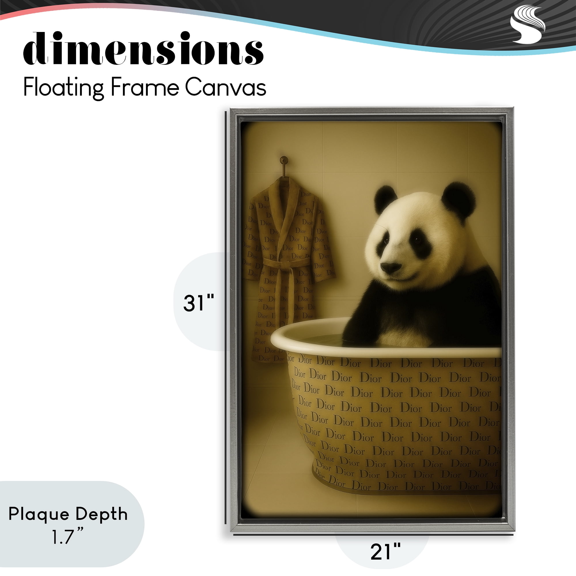 Stupell Industries Couture Panda in Luxury Tub Gray Framed Floater Canvas Wall Art, design by Grotto Studios
