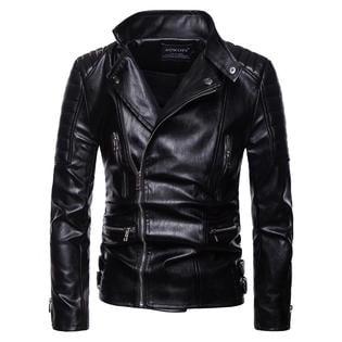 - Men Fashion Multi Poclets Zipper Leather Jacket
