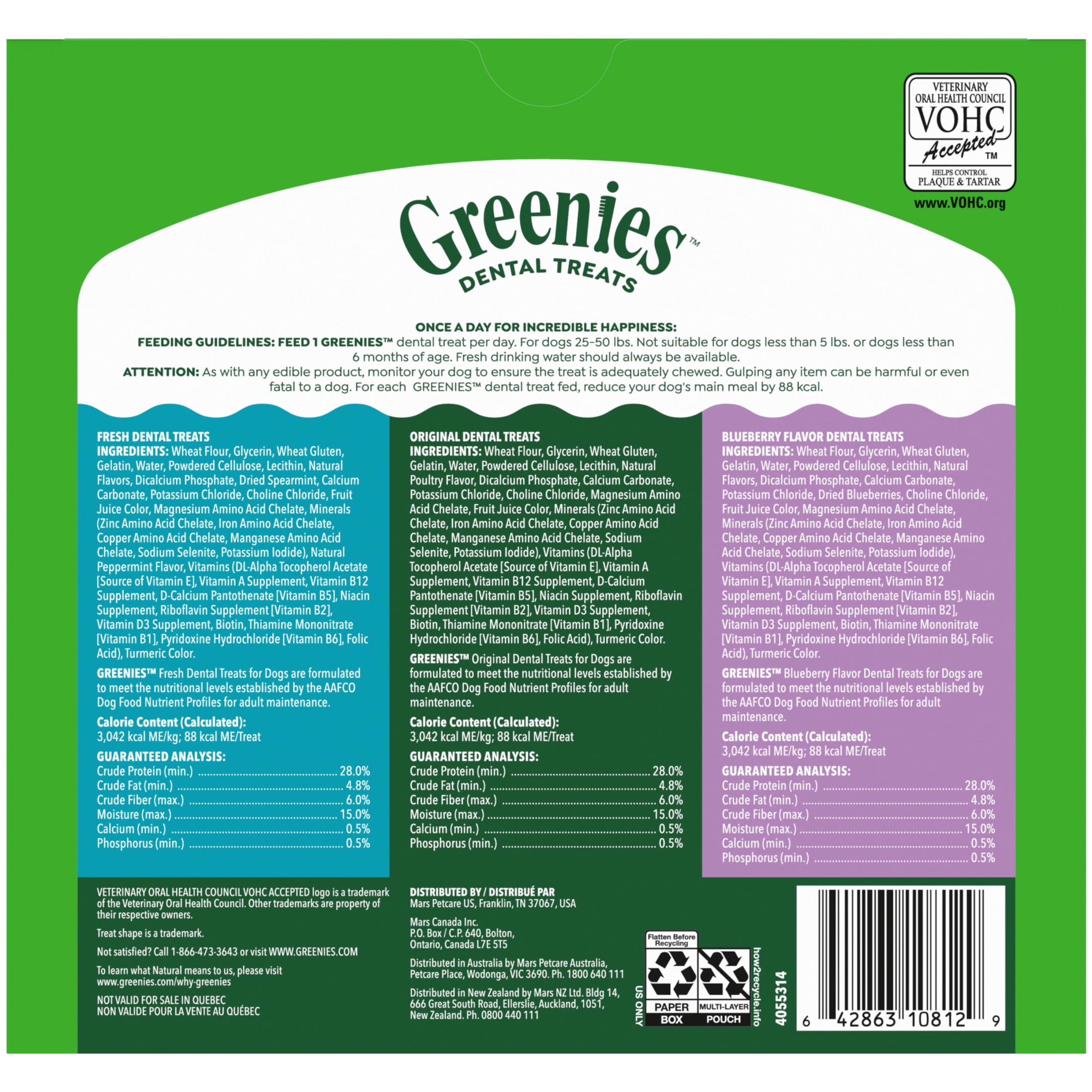 Greenies Adult Natural Dental Dog Treats 3 Flavors, Regular Size, (3) 12 oz Packs (36 Count)