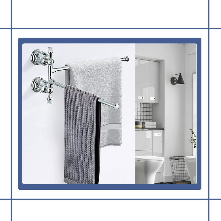 Crystal Towel Bar, Chrome Swivel Towel Rack 2 Arms for Bathroom, Silver  Swing Hanger Towel Holder Space Saving Wall Mount 