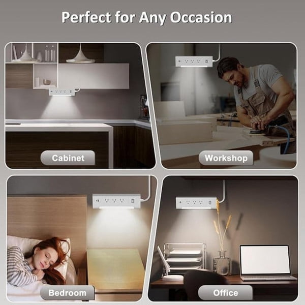 Angled 3 Outlet Power Strip - Built in USB A/C Port - Integrated LED Light - 300 Joules Surge Protection